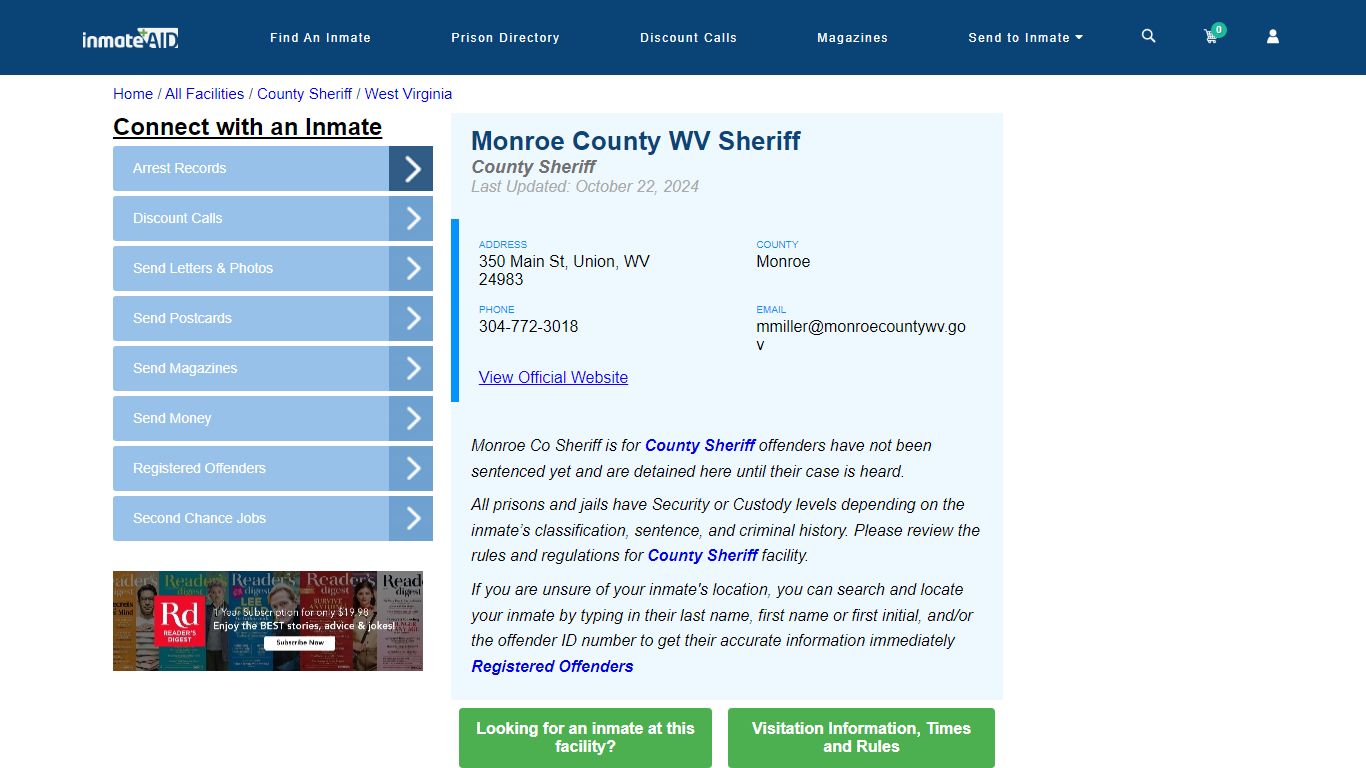 Monroe County WV Sheriff & Arrest Search - InmateAid