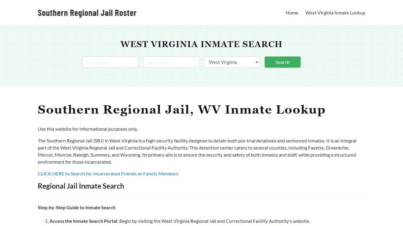 Southern Regional Jail, WV Inmate Roster, Offender Search